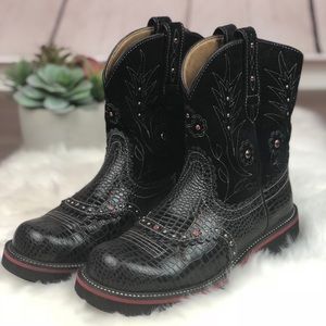 ARIAT Fatbaby Boots Black Leather Gator Gem PullOn